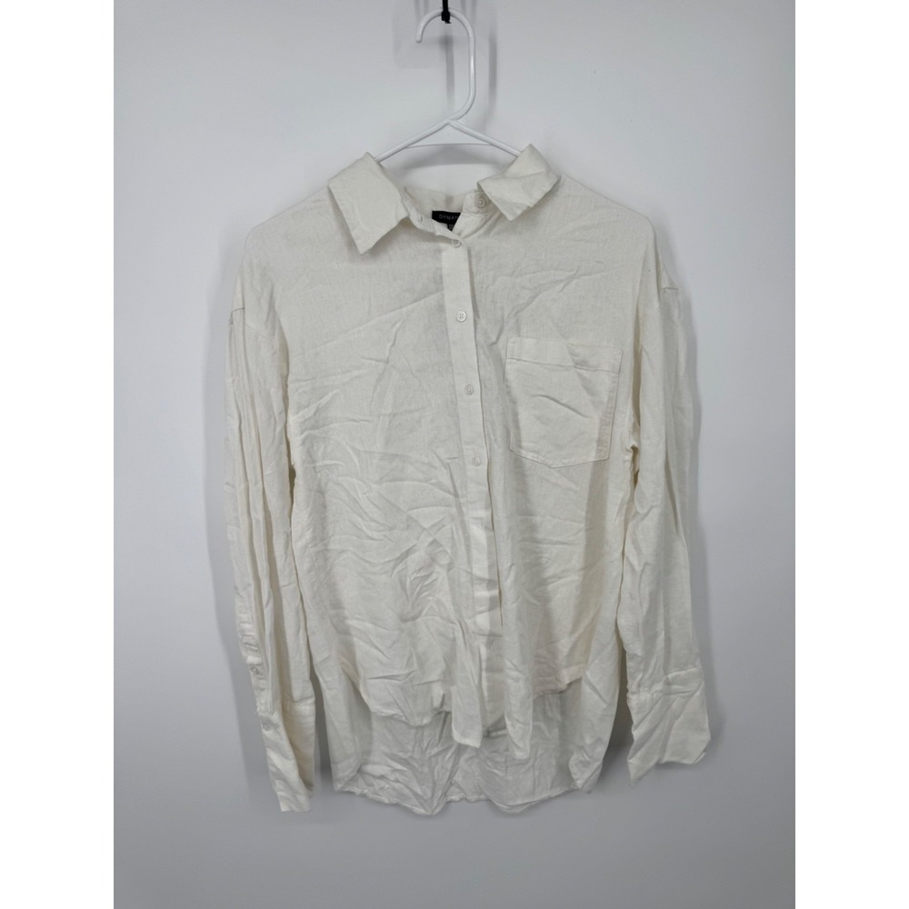 NWT Dynamite Oversized Linen Shirt Women XS White Button-Up Long Sleeve Collared
